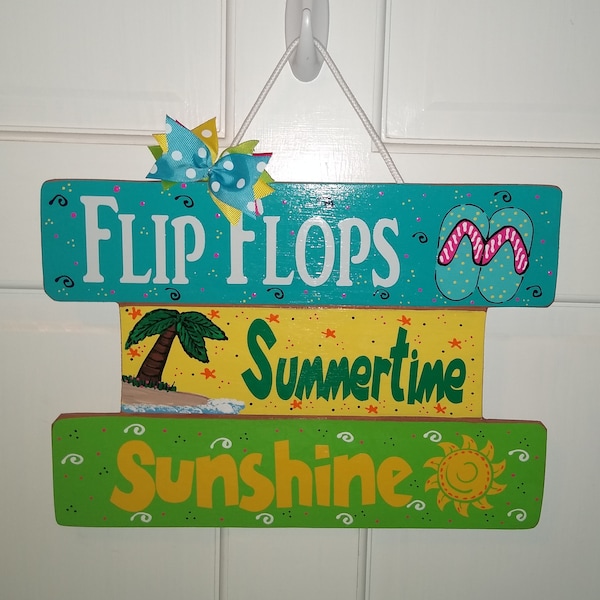 SLATTED SIGN Flip Flops Sunshine Summertime Door Beach Sun Summer ...