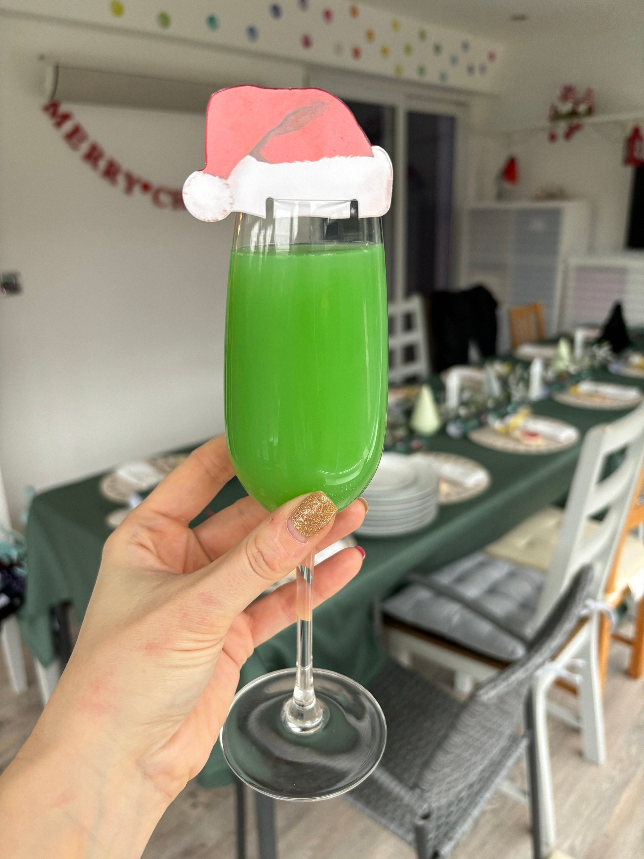 10 Santa Hat Christmas Drink Toppers, Card Personalised Drink Topper, Cocktail Glass Toppers, Glass Decoration, Christmas Drink Decorations
