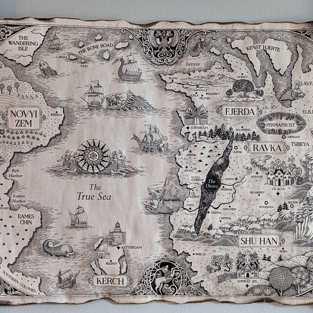 The Grishaverse Map Grisha Trilogy Map Scroll Shadow and Bone Six of Crows  Kerch Ketterdam Novyi Zem Fjerda Shu Han Ravka Map 