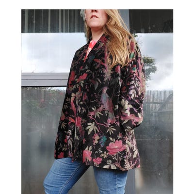 Cotton Velvet Lily Jacket - Orange/Blue main image 1