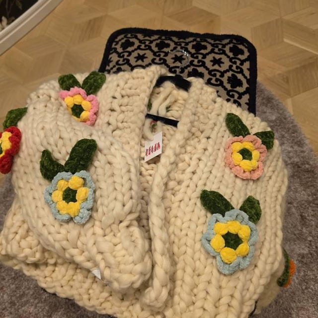 Leilayca,exotic Lotus Blossom , Chunky Knit Cardigan, Fluffy