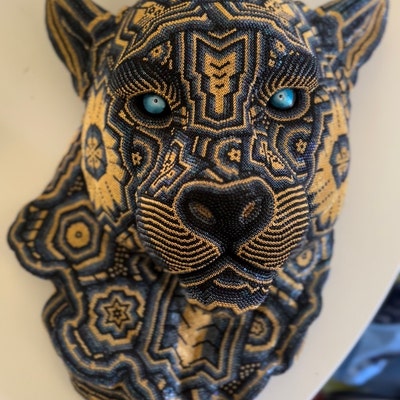 Huichol Art cubist Golden Wolf - Etsy