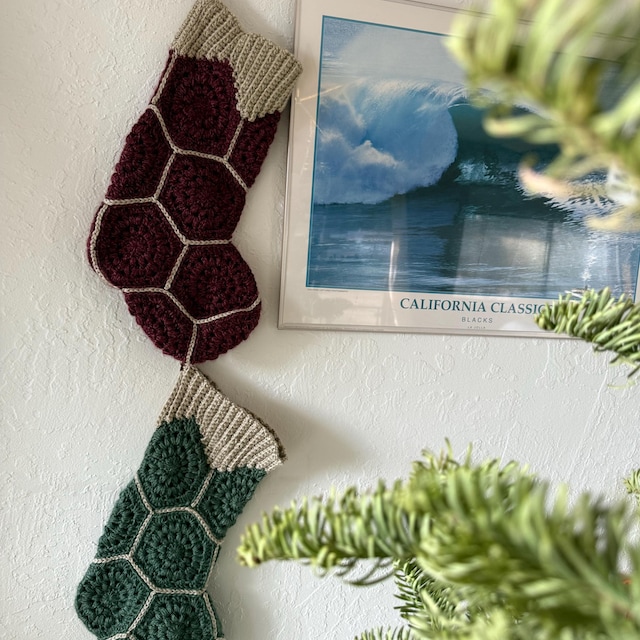 A customer's finished Hexagon Granny Stocking Crochet Pattern