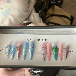 Y2K Ombre Nails Y2k-inspired Press on Nails Black and Blue - Etsy