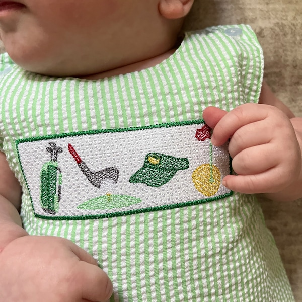 Claire & Charlie Baby Boys Green Seersucker Golf Bubble