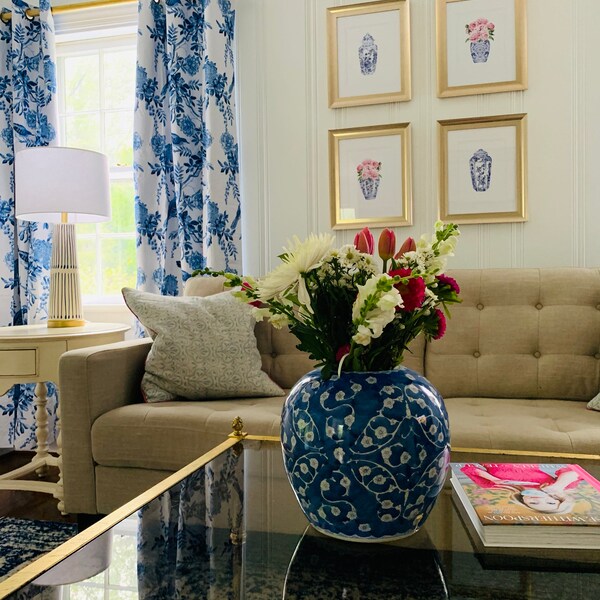 Chinoiserie Ginger Jar Print, Blue and White Peonies Wall Art - Etsy