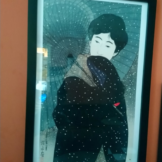 伊藤深水による日本のアートプリント「雪の夜」、木版画、ジクレー