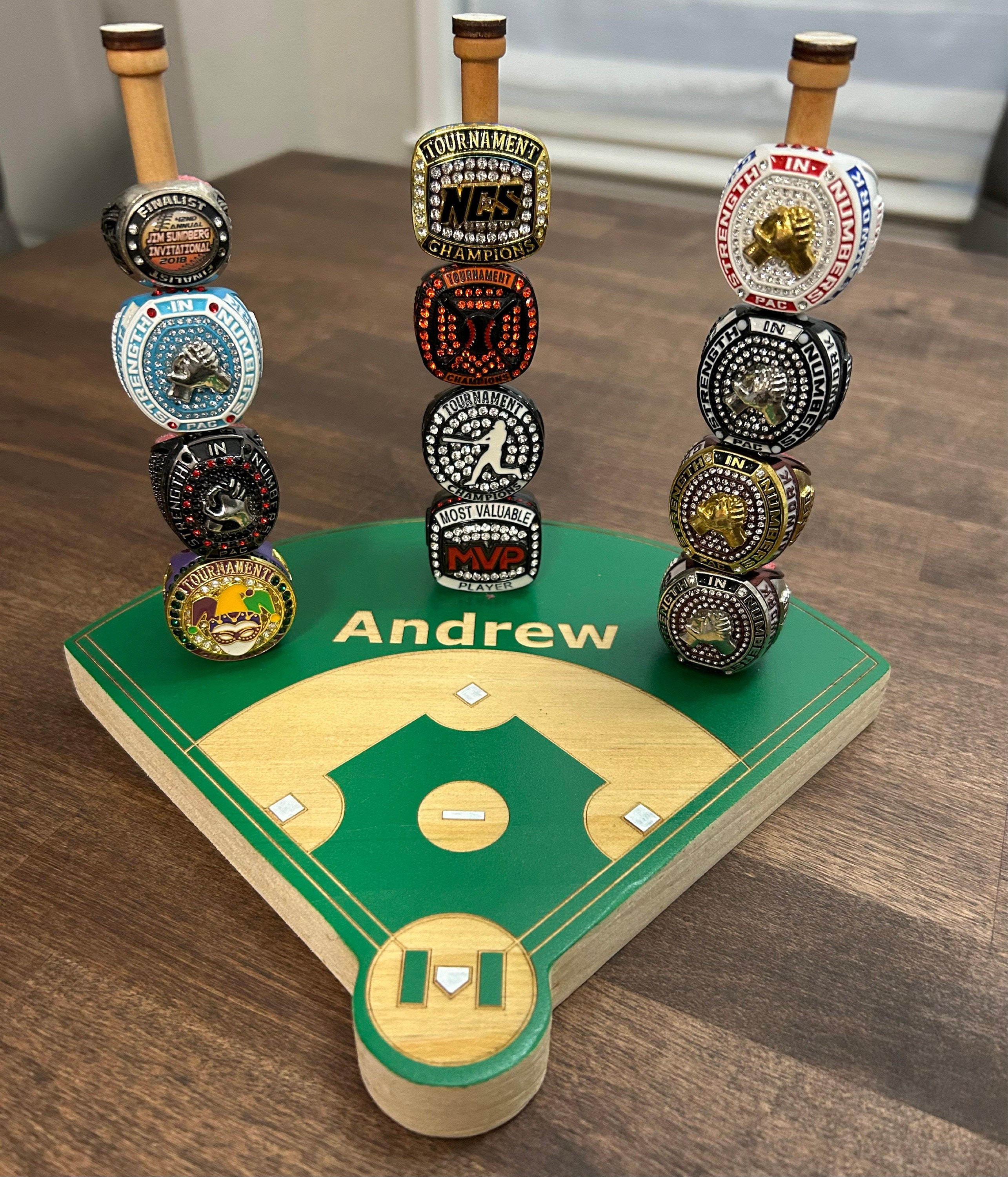 BASEBALL or SOFTBALL RING Holder + Tournament Ring Display + Championship Ring Rack + Customized Gift