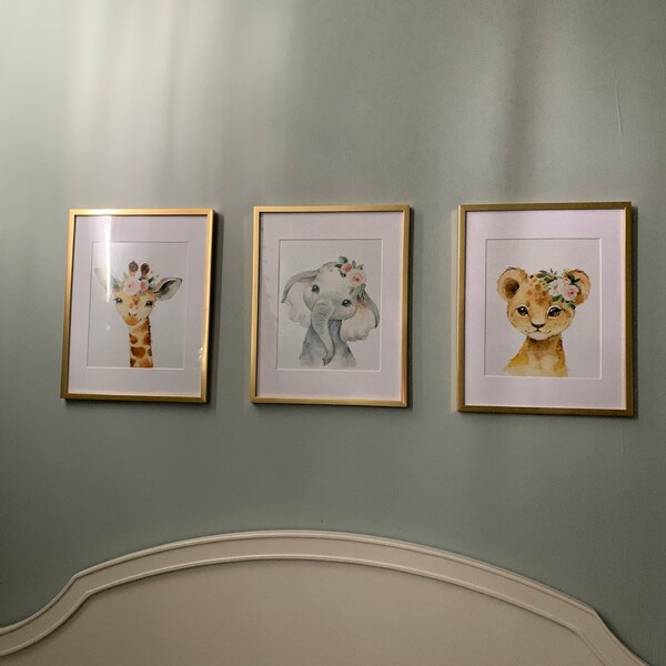 Animals Nursery Wall Art Watercolor Safari Girl Pink Coral Blush Floral ...