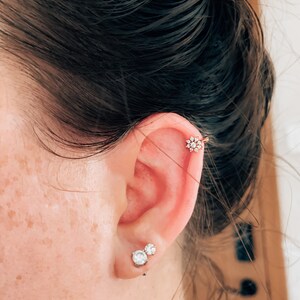 Flower Cartilage Gold Hoop Earrings • tragus earrings • tiny hoop earrings • rose gold cartilage hoop• helix hoop • small hoop earrings photo