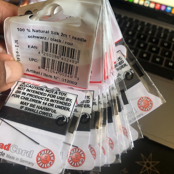 TEN 10 Packets Griffin Silk Cord (66 Feet). Beading String With Needles ...