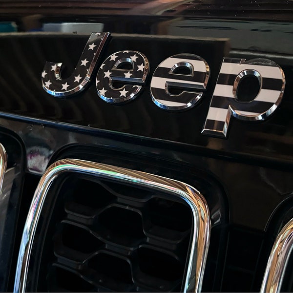 Jeep Emblem Overlay Decals – Black on Black Topo | Fits Grand Cherokee, Cherokee, Compass, Renegade, Liberty, Patriot (Various Years)