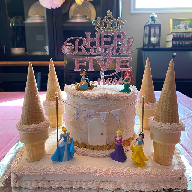 "5th Birthday Princess" Cake Topper - Rose Gold Glitter Crown Sign, Fairy Tale Party Decor