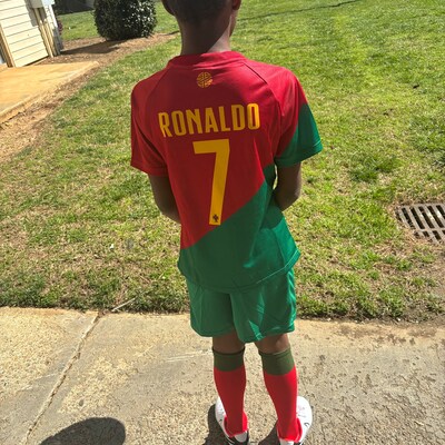 Portugal 2022 Ronaldo Kids Soccer Uniform Jersey Shors Socks for Boys