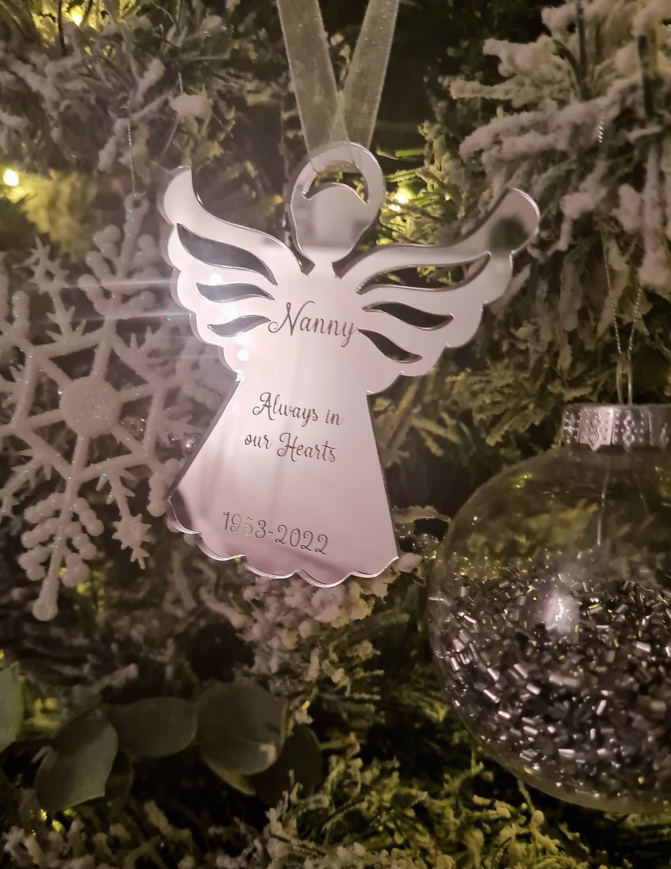 Hanging Angel Tree Decoration Personalised Angel Memorial Ornament Engraved Angel Gift Remembrance Angel Bauble Memorial Christmas Ornament