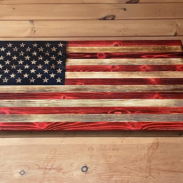 Handcarved Wood American Flag, Rustic Wall Art Decor - Etsy