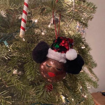 Ms. Noel Melanin Champagne Glitter W/ Head Wrap Ornament/ - Etsy