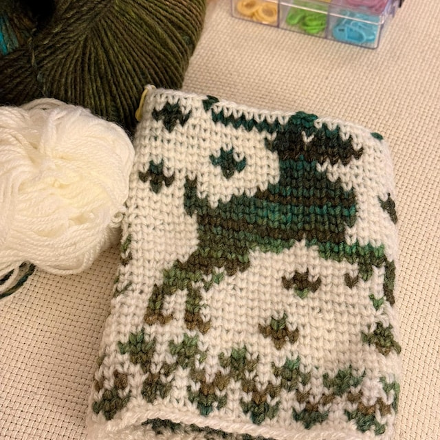 A customer's finished Deer Fair Isle Mittens Crochet Pattern