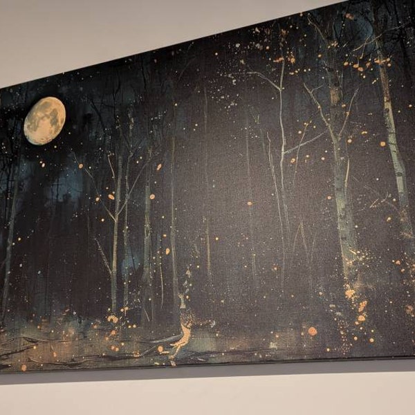 Moon & Stars Wall Art, Vintage Dark Forest Landscape Nature Decor ...
