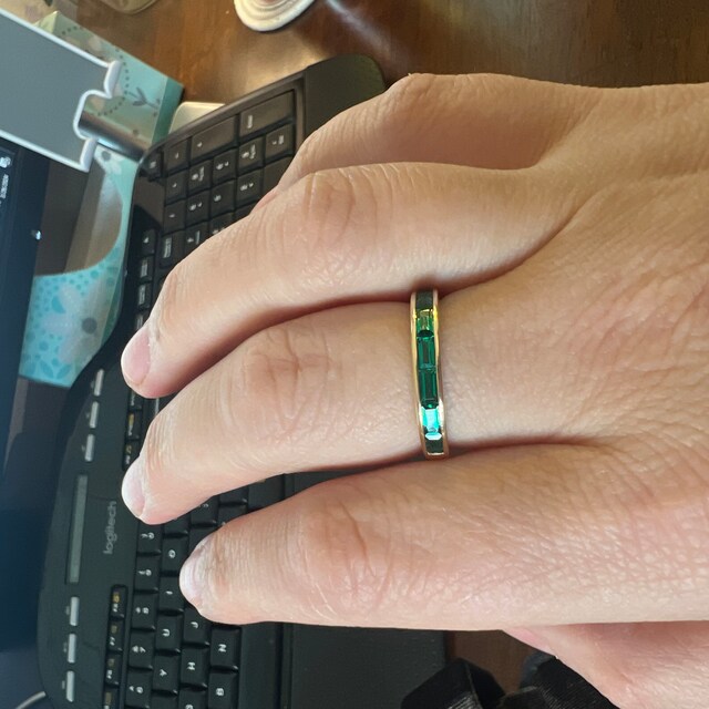 Emerald Wedding Band,half Eternity Channel Set Green Gem