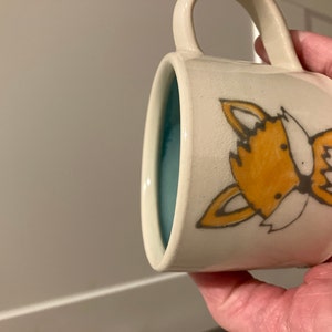 HoneyBee Cocoa Cup, small aqua and white children's cup, hot
