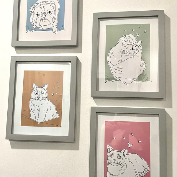 Custom Pet Portrait Line Art Wall Decor, Dog Art Cat Art Pet Line Art ...
