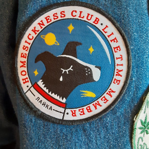 Layka Patch Space Dog Laika Iron-on Woven Patch - Homesickness Club Lifetime Member ...