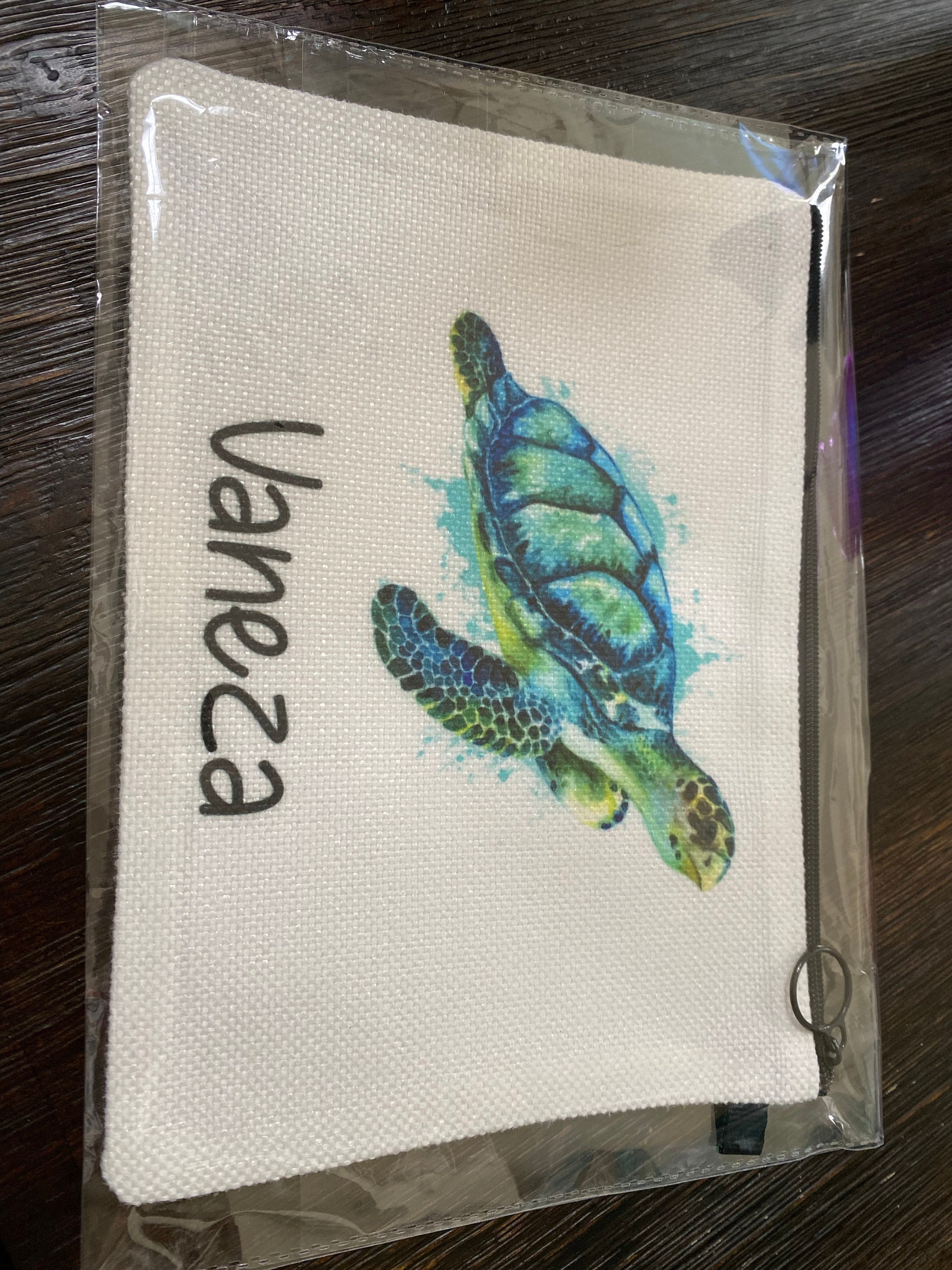 Sea Turtle Cosmetic Bag, Personalized Sea Turtle Makeup Bag, Sea Turtle Makeup Organizer, Toiletry Bag, Zipper Pouch, Sea Turtle Gift