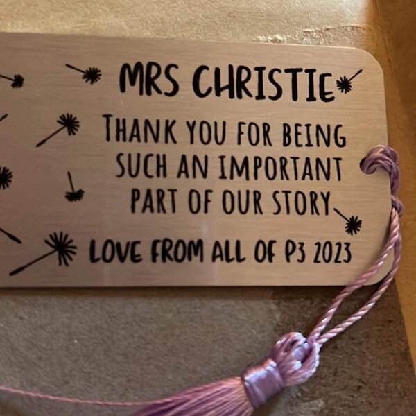 Personalised Teacher Bookmark With Tassel / Gift for Him or Her / Thank ...