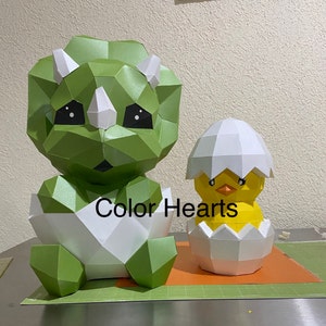 Chick in Egg Papercraft 3D DIY Low Poly Paper Crafts Easter Decor Model ...
