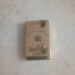 Gold Lighter Marlboro Lights Style Flip Top , Refillable Vintage