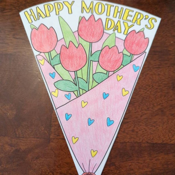 Mothers Day Coloring Card PDF, Mothers Day Card Printable, Tulip ...