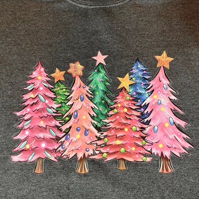Pink Christmas Tree Print Casual Turtleneck Top main image 1