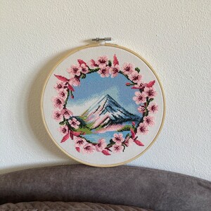 富士山クロスステッチパターン、富士山刺繍、日本の火山ニードル