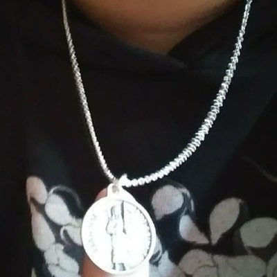 Archangel Michael Necklace. Saint Michael Prayer Necklace. Round Medal