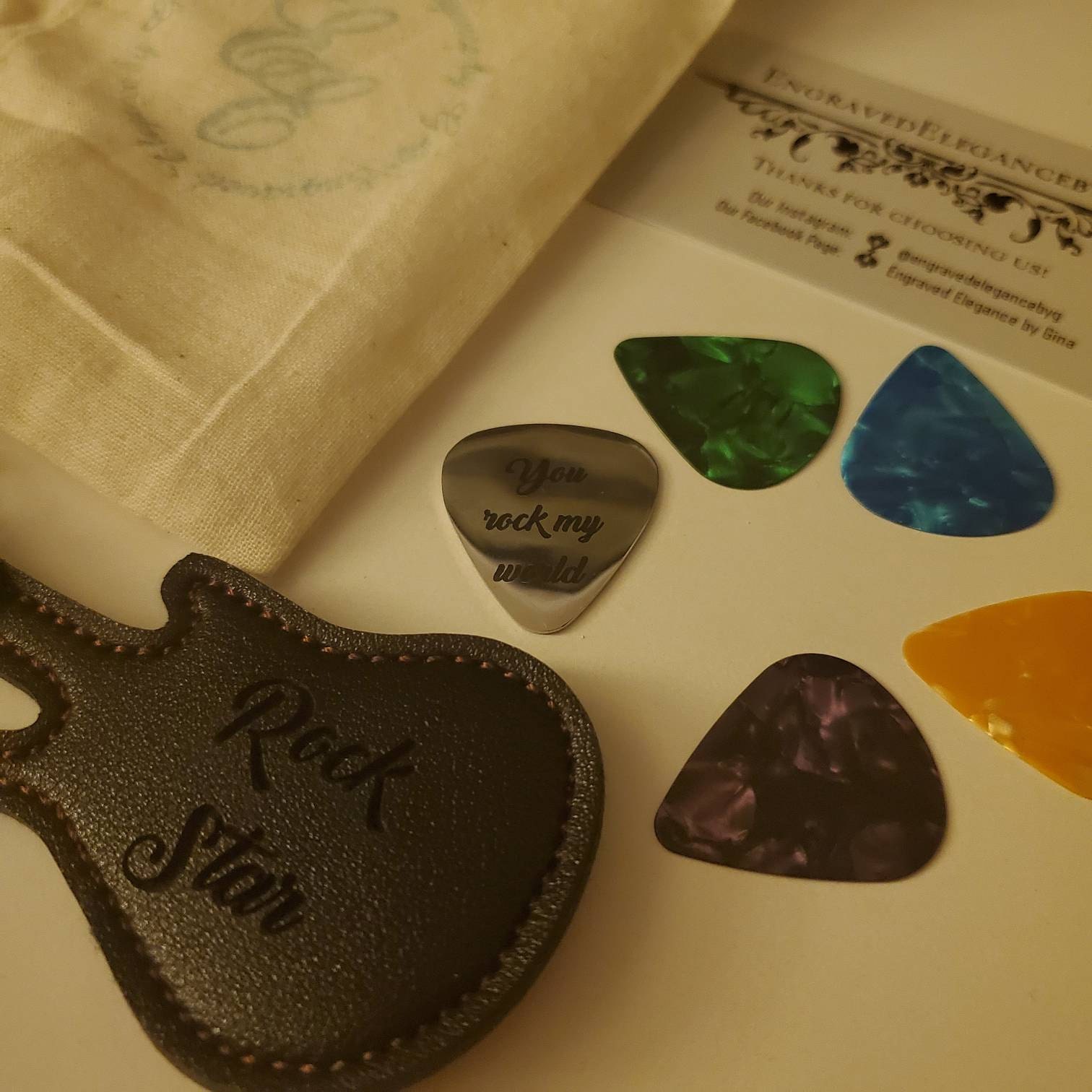 Personalized Engraved Metal Guitar Pick with Guitar-Shaped Keychain Holder - Great Custom Gift For Musicians, Guitar Players, Music Lovers