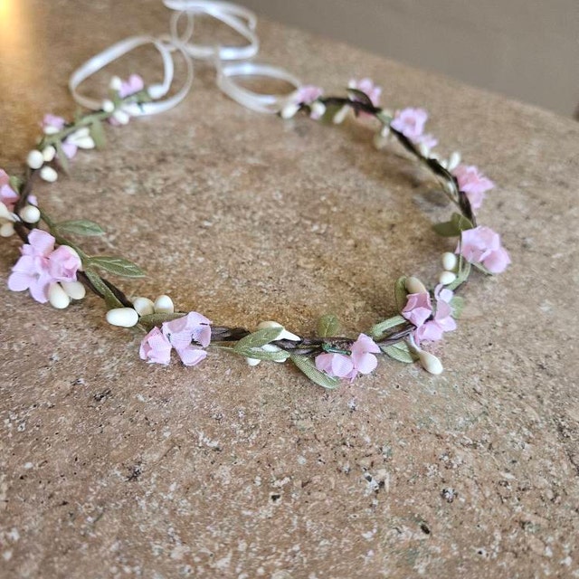 Flower Crown Pink and Green, Wedding Halo, Small Floral 