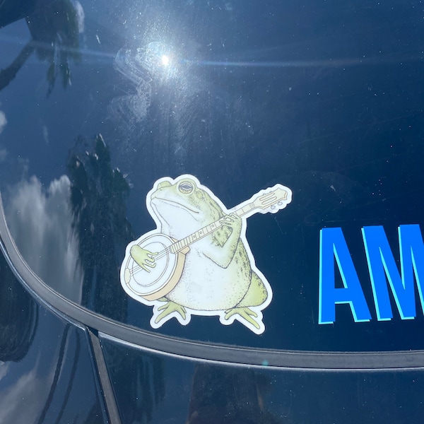 Bluegrass Vinyl Sticker - Banjo Frog Bumper Sticker - Waterproof Water ...