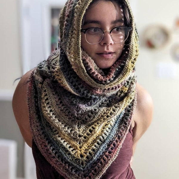PDF Crochet Pattern - Bohemian Hooded Cowl Scarf - Boho Scarves With ...