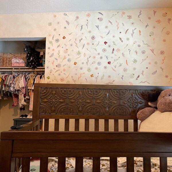 Botanical Wall Decals - Modern Vinyl Decal Set, Flower Blossoms, Leaf ...