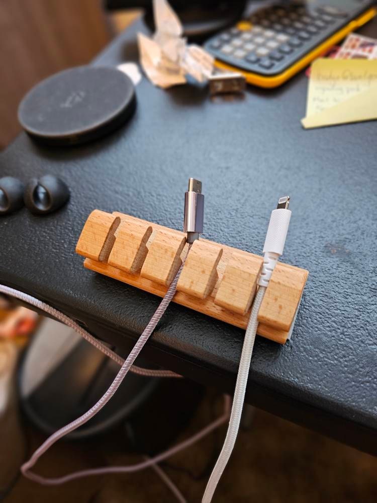 Premium Wooden Cable and Cord Organizer For Desk, Desk Cable Management, Multiple Slots Cable Holder