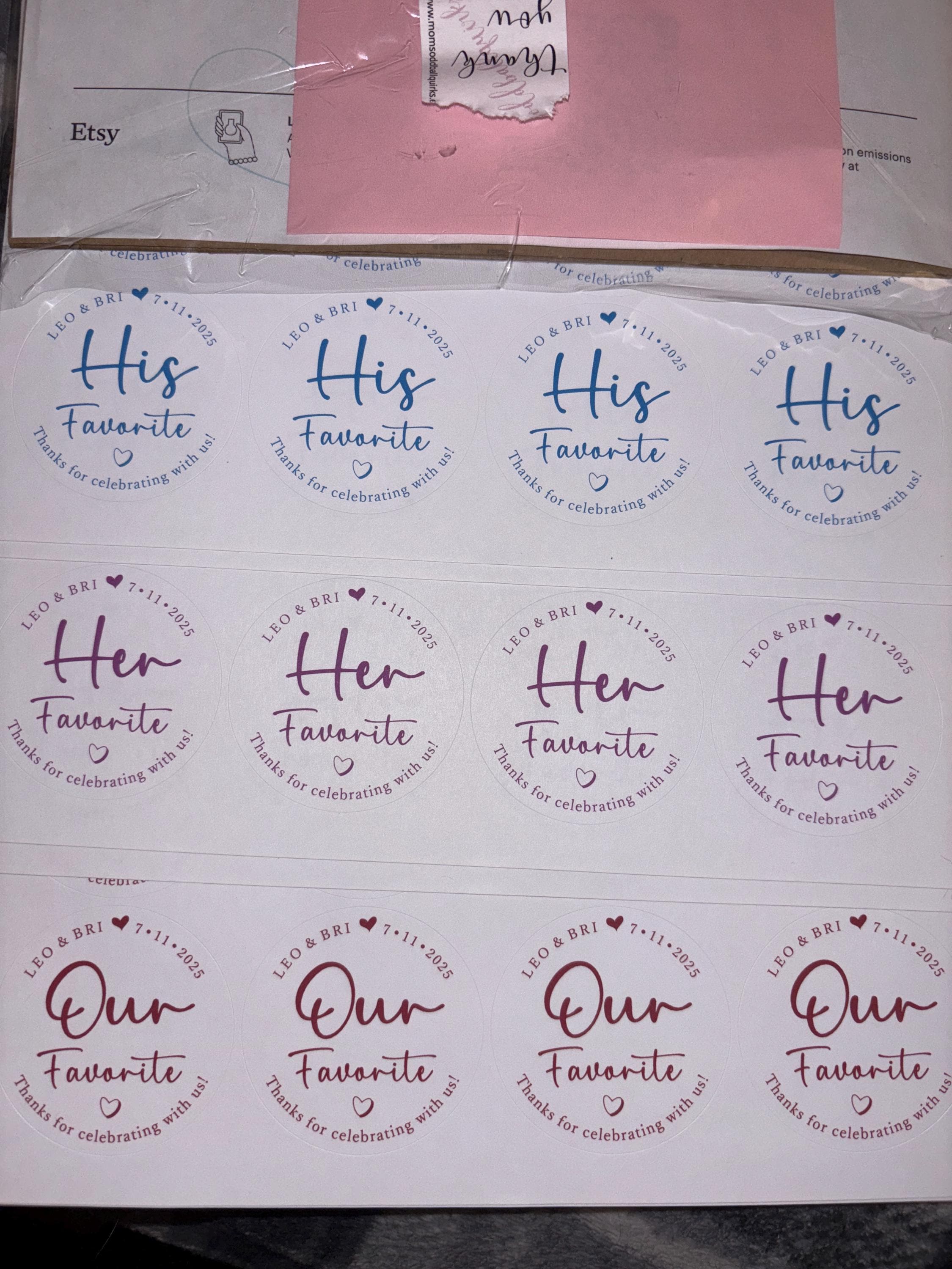 20 His Her Our Wedding Favors Stickers & Bags, His Her Our Favorite Sticker, His Her Favor Label, His Favorite, Her Favorite, Our Favorite