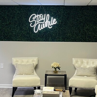 Custom Neon Sign Stay A While Neon Sign Neon Wedding Custom Sign Neon ...