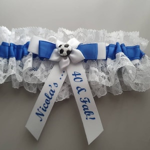 HANDMADE Personalised Wedding Bridal Garter – Something Blue – White & Blue, UK Made - View #3