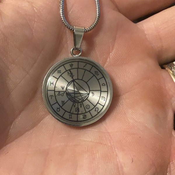 Astrology Birth Chart Necklace Personalized Pendant. Silver & Black