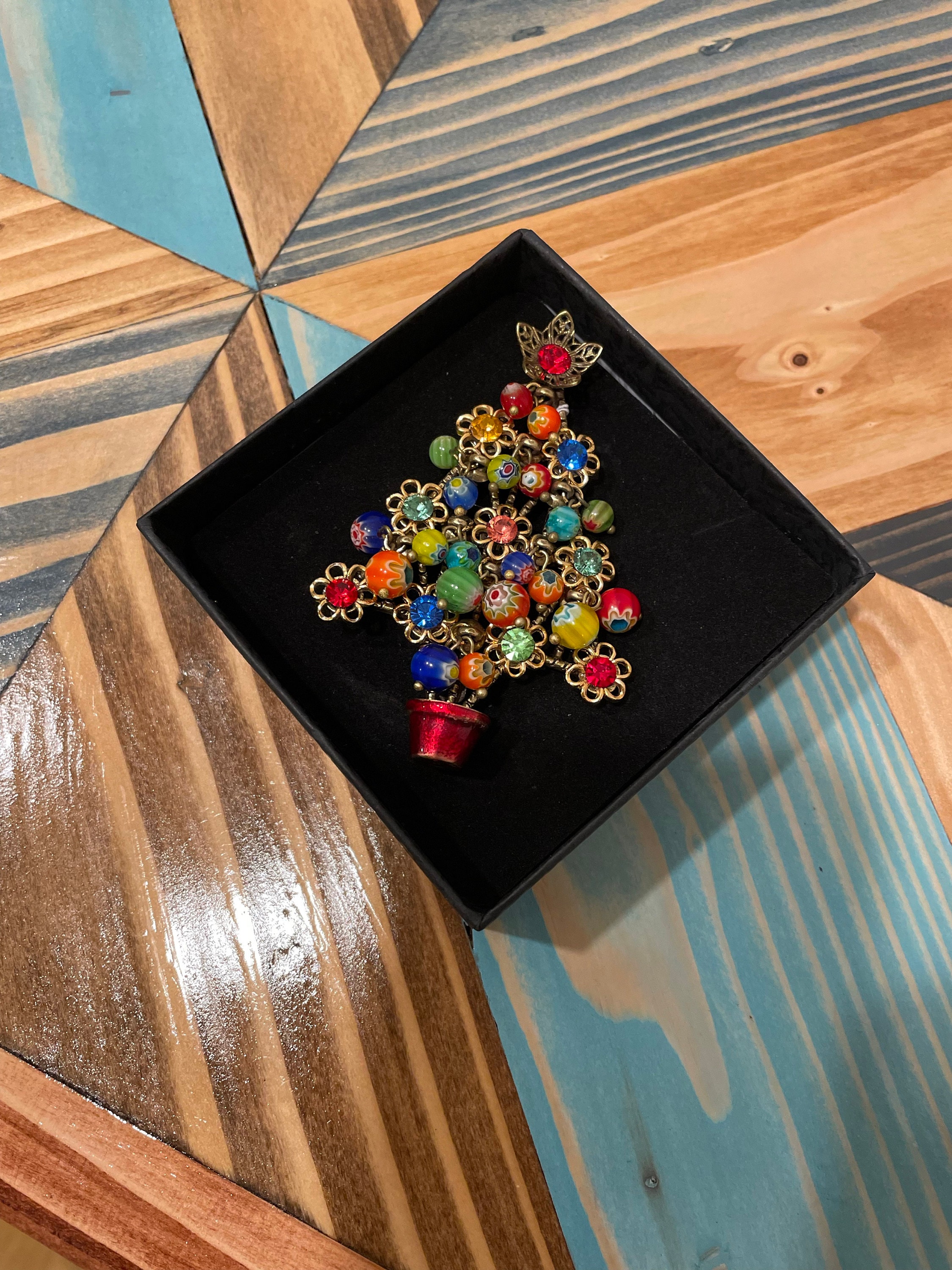 Christmas Tree Pin, Christmas Brooch, Christmas Jewelry, Christmas Pins, Millefiori Beads Holiday, Holiday Jewelry, Tree Pin, Xmas Tree P185