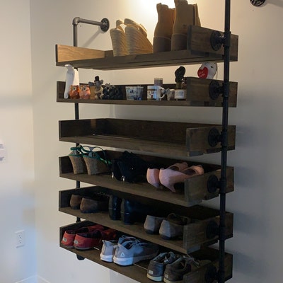 Wall Mounted Solid Wood and Pipe Shoe Rack - Etsy