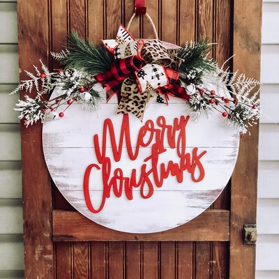 Merry Christmas Script Wood Word Cutout Wood Words for Wreaths Holiday ...