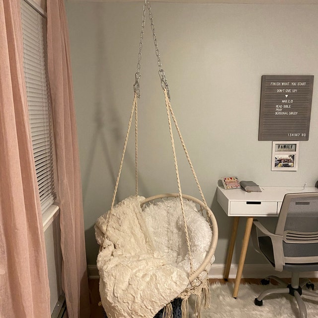 Hanging Chair Soft Fluffy Pillow Fixing of a Swing, Macrame Swing and  Shaggy Cushion, Boho Home Swing, Hanging Chair for the Bedroom 