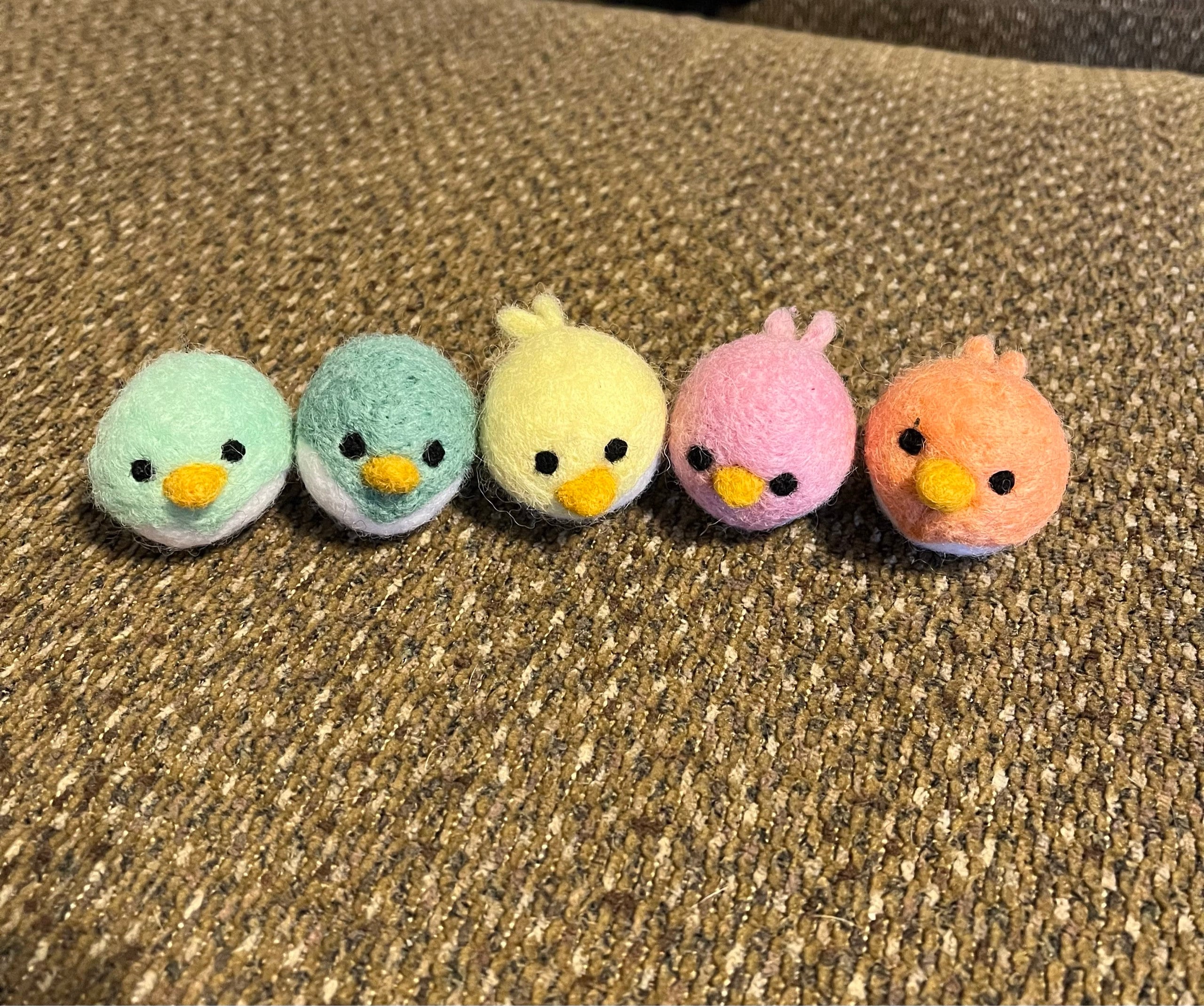 Spring Bird Chick Felt Shapes- Set of 5- 1.5x2&quot;- NEST NOT INCLUDED- Pastel Colors- Easter Bowl Filler, Home Decor Tiered Tray, Shelf Sitter